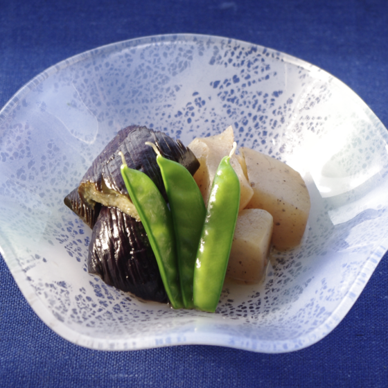 和食:『茄子の揚げ煮と蒟蒻の梅煮』