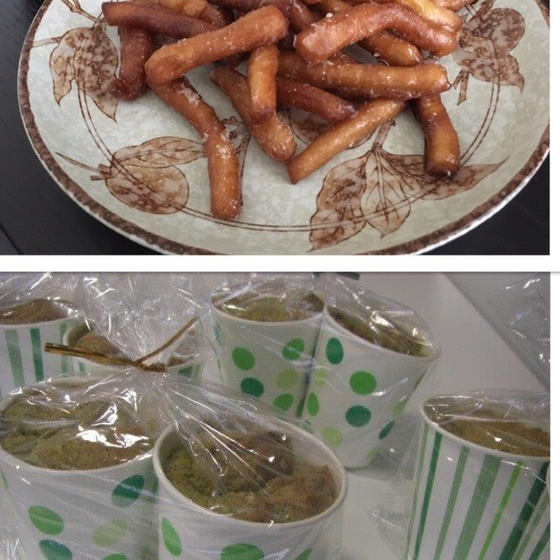 紙コップで作る、抹茶シフォン　＆　かりんとう