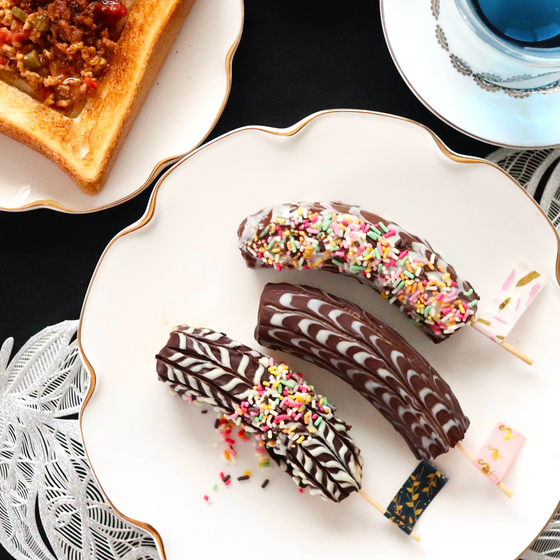 【キッズまたは親子レッスン】①チョコバナナ アイス②生クリームたっぷり!!海老とポテトのグラタン③オレガノ クミン カレーのミートパン 