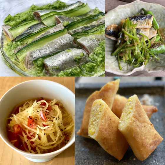 【夏野菜で作る万能タレ３種】イワシのマリネ、トウモロコシ春巻