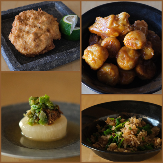 【温まる真冬の料理】里芋コチュジャン煮、豆腐と生姜のふんわり揚げ、せりと豚肉のご飯、風呂吹き大根ネギ味噌+ふきのとう、大根餅風