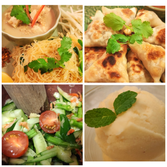 ビーフンのココナッツかけ＆餃子の皮で作るタイ風サモサ