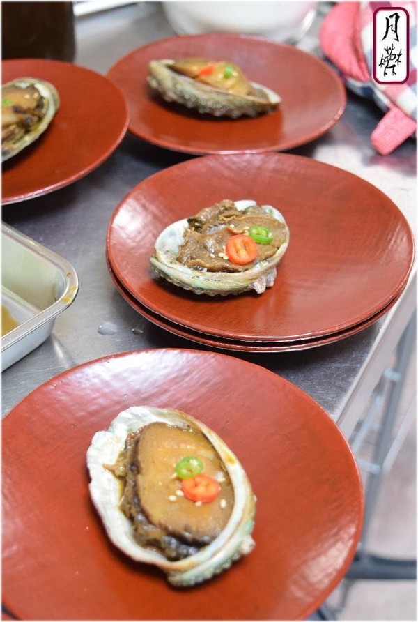 Ðレッスンの料理、アワビの醤油漬け。ご飯が進む。