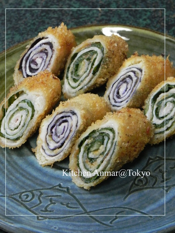 ハンダマ（水前寺菜）の健康ロールカツです♪