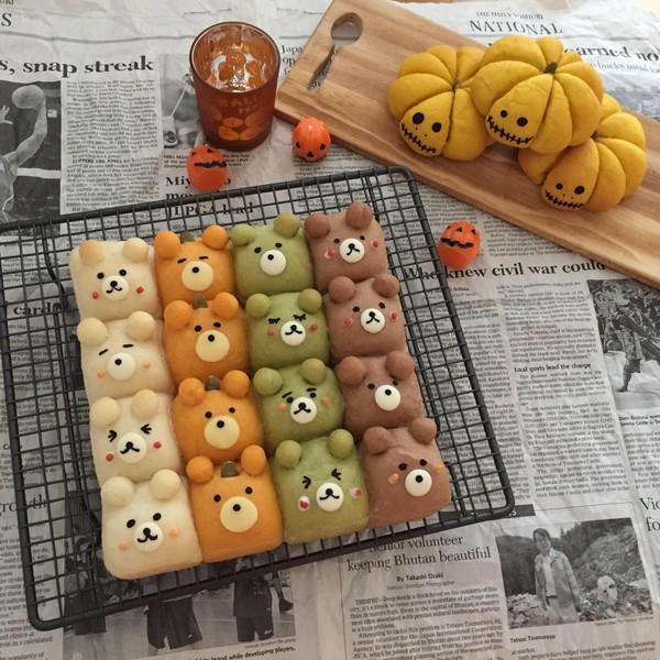 サフとのコラボ。生徒さんの秋色くまさんのちぎりパン。