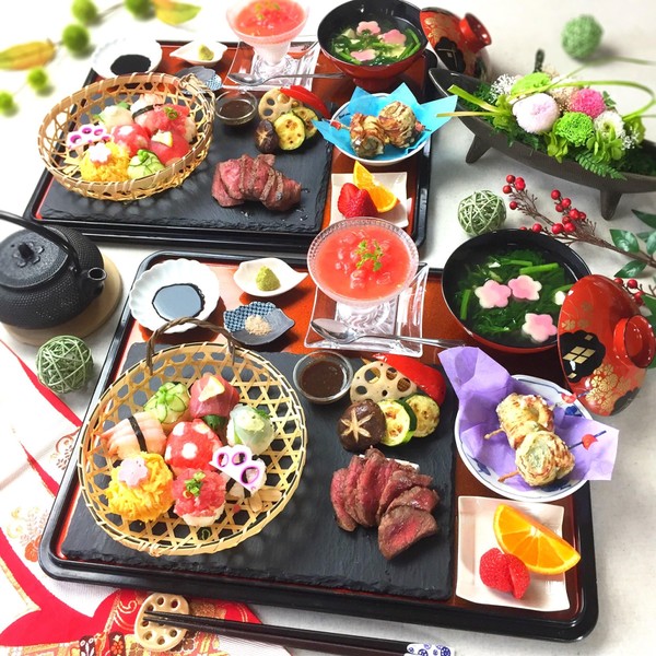 人気の手毬寿司&ステーキ