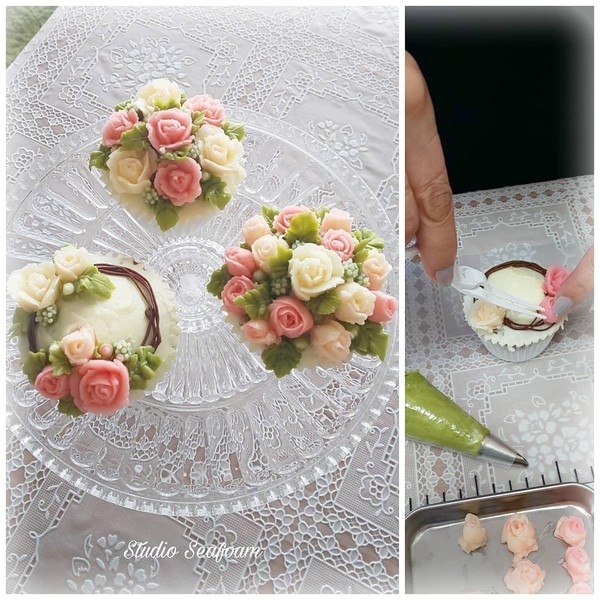 ローズカップケーキレッスン風景と先生さん💗の作品です！