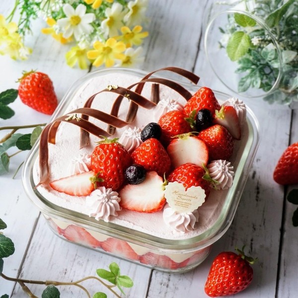 スコップケーキ。フレジェ風のカスタードたっぷりケーキです。