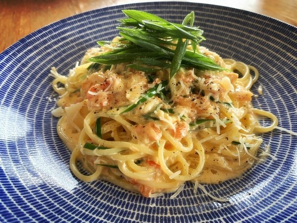 蟹と九条ネギのクリームパスタ