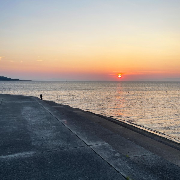 教室の目の前にある深日漁港から見る夕日。とてもきれいです♩