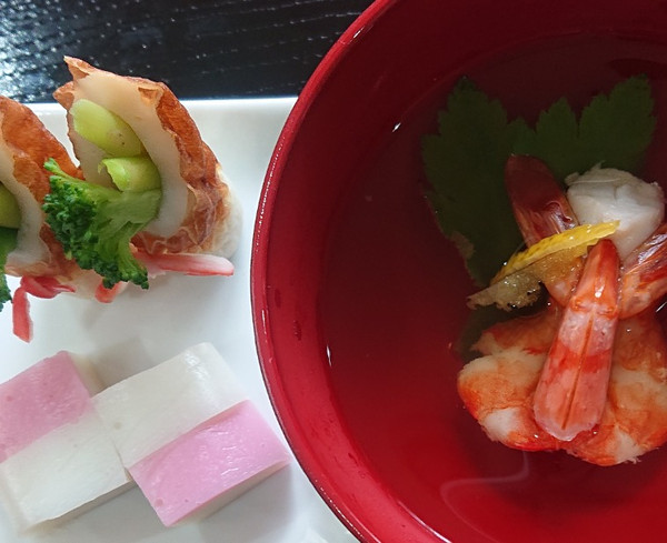 お正月レッスン。花海老のすまし汁。