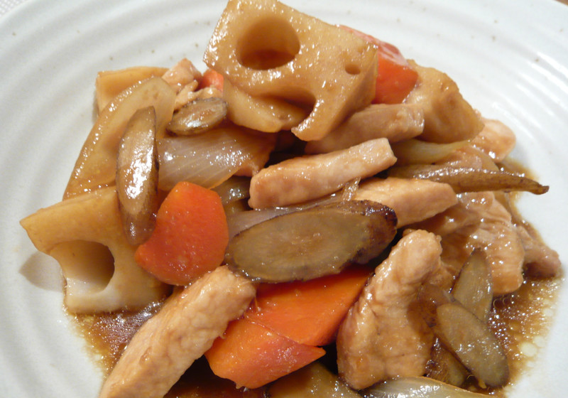 根菜と鶏肉の生姜焼き