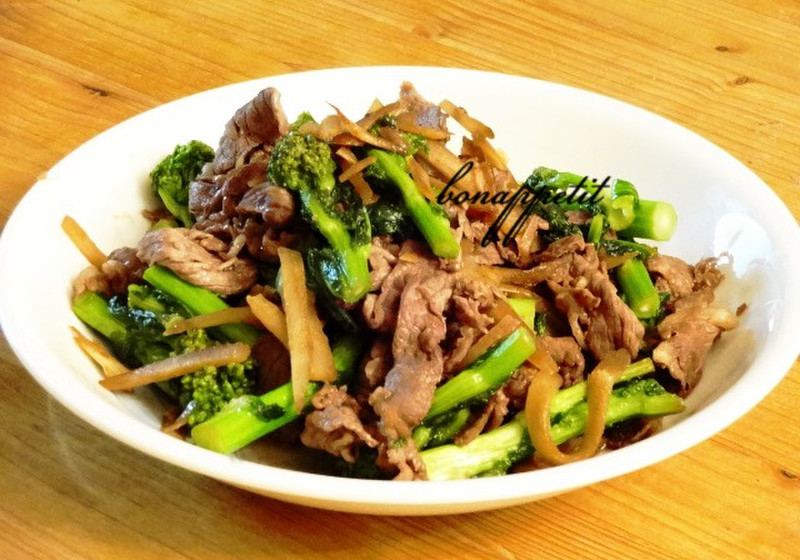 万能甘だれを使った菜の花の牛肉炒め