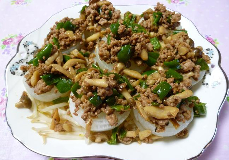 玉ネギの挽肉あんかけ