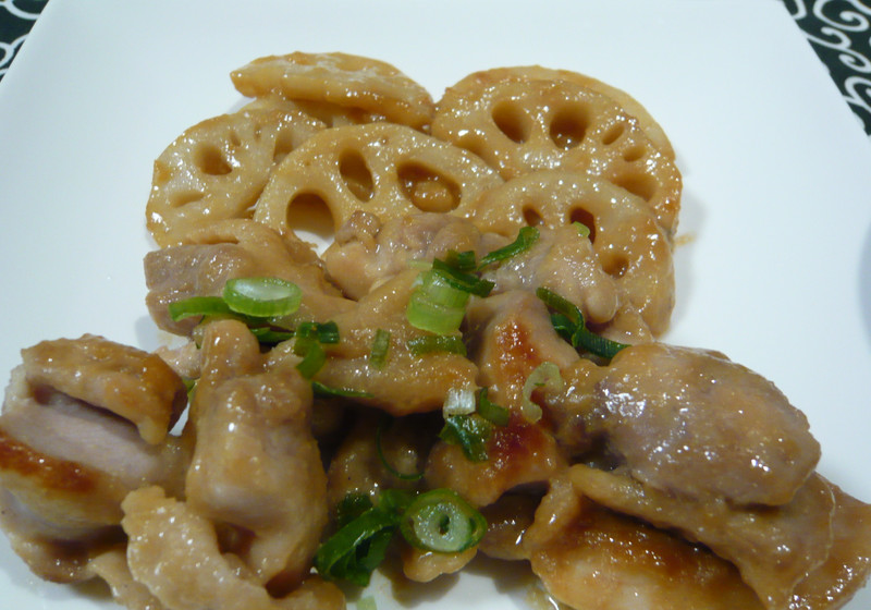 レンコンと鶏もも肉の味噌照り焼き