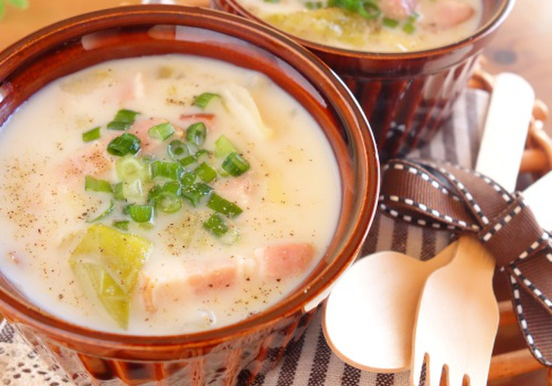 お肌に嬉しい♪キャベツとセロリの中華風豆乳スープ