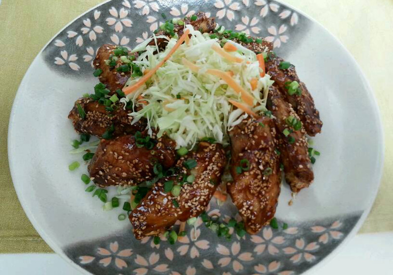 鶏手羽の素揚げ　メープル味噌醤油