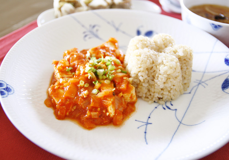 お豆腐のチリソース　エビチリ風