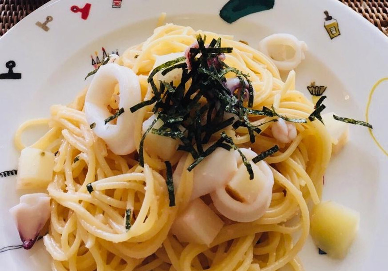 烏賊とじゃがいも入り　たらこスパゲッティ