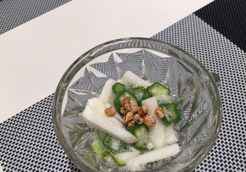 山芋オクラのネバネバ和え　はと麦のロースト添え