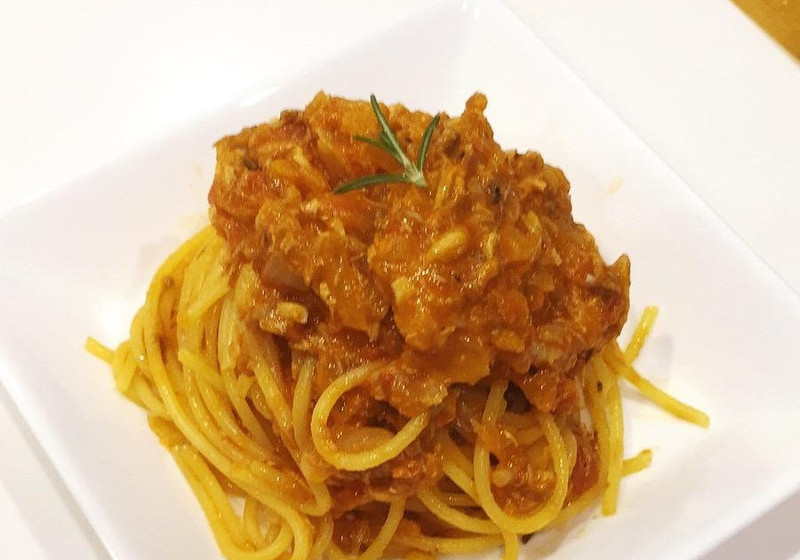 サバ缶でトマトクリームパスタ