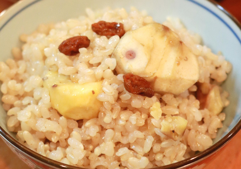 アンチエイジングに　枸杞酒の玄米栗ご飯