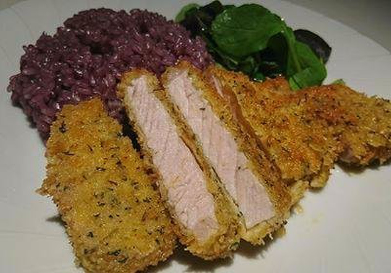 ハーブカツレツ、ワインライス添え