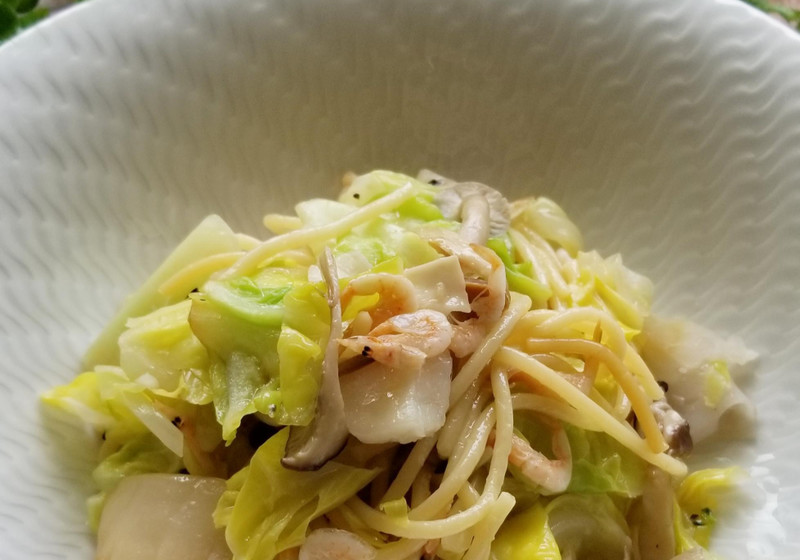 春キャベツと桜えびのパスタ