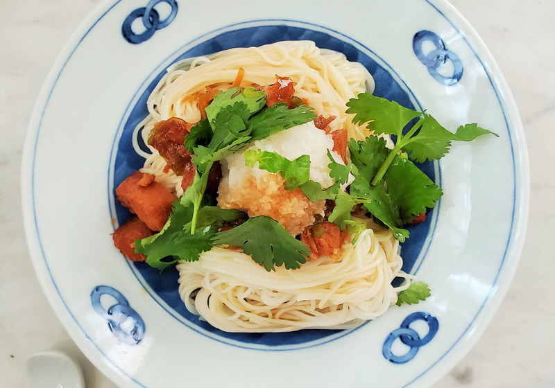 【日常】佃煮とパクチーのおろし素麺