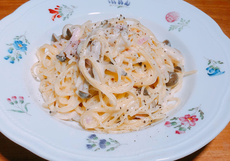 レンチンレシピ☆白味噌とキノコのパスタ