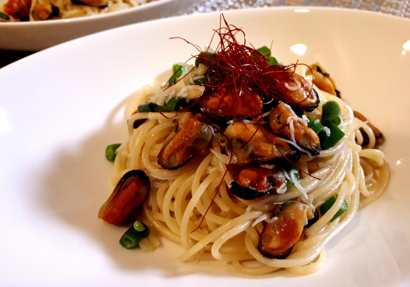 ムール貝としらすのパスタ